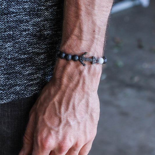 Black Lava Stone Anchor Bracelet